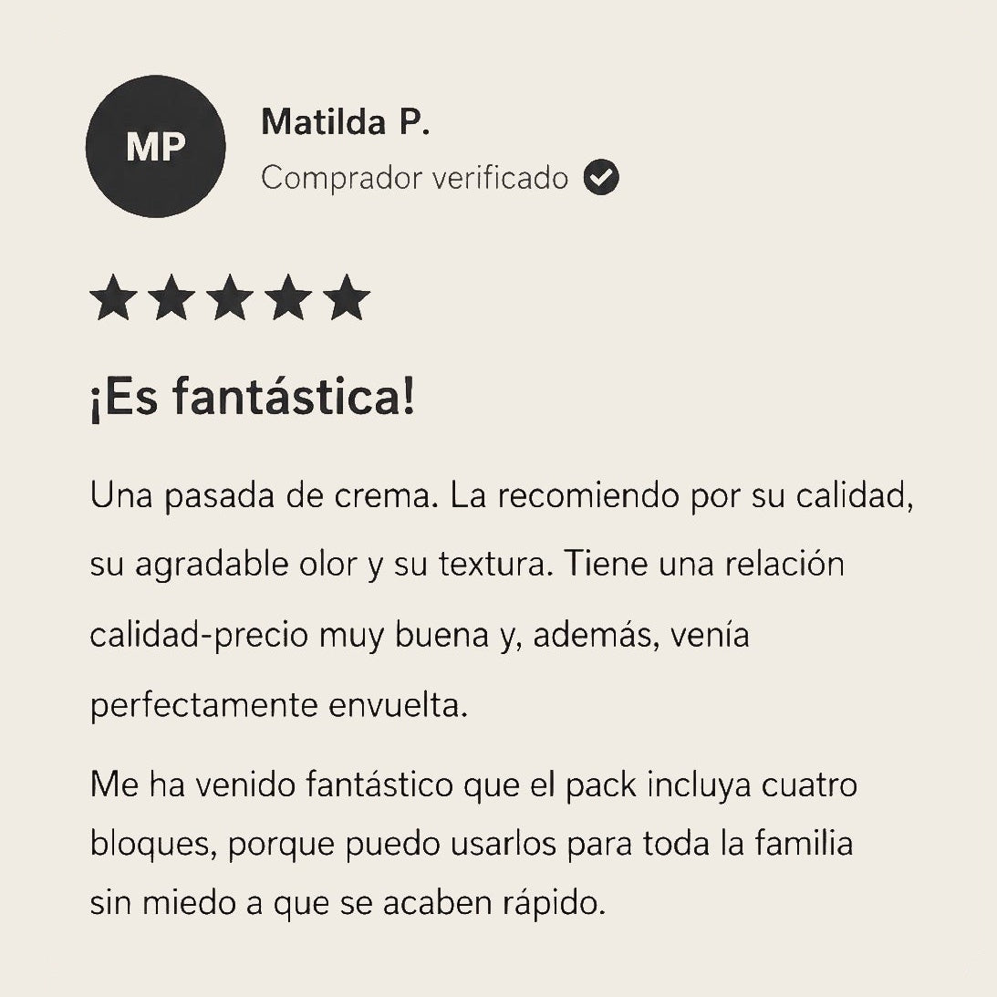 Resena de cinco estrellas de Matilda P., compradora verificada: es fantastica